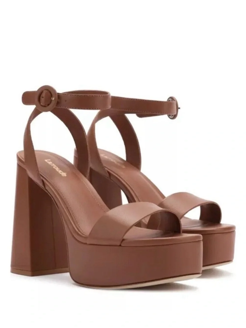 Larroude Brown Platform Block Heel Sandals with Ankle Strap